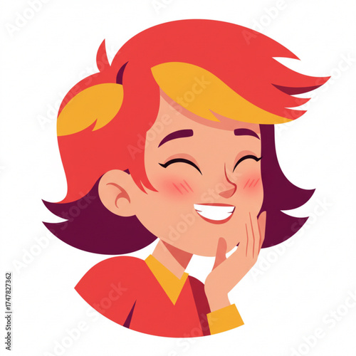 Vector art of happy girl with red and yellow hair laughing