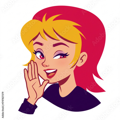 Vector art of young woman whispering a secret