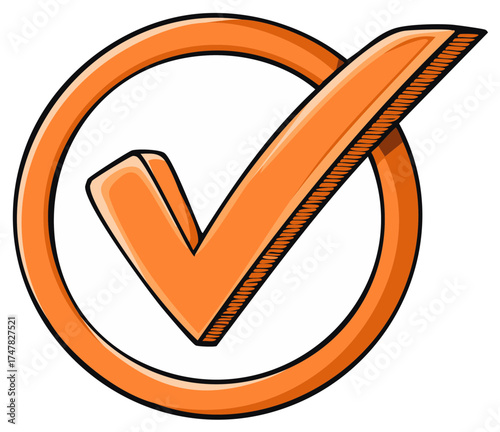 Orange Check Mark Inside a Circle Graphic Element