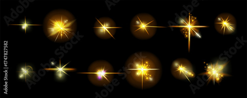 Glimmer star set witth gold and yellow color glow. Spark sttar for christmas and elegant design. 