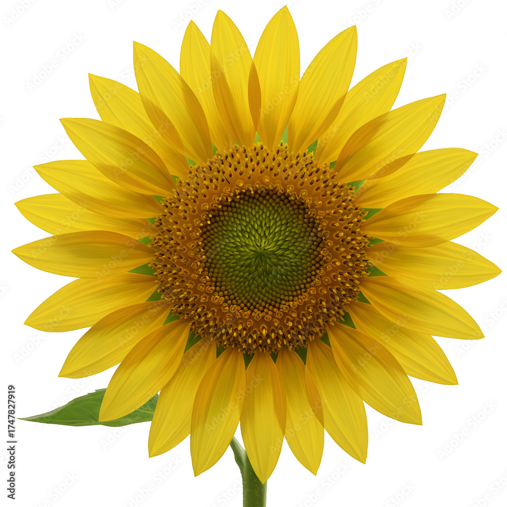 Fototapeta premium Isolated Realistic Sunflower Flower Detailed Yellow Petals Green Center