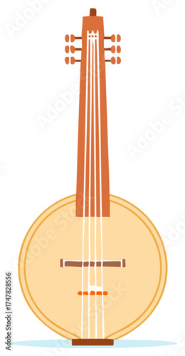 Folk music banjo or round lute string instrument isolated cartoon graphic