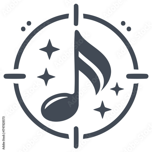 Musical Note Symbol Inside a Target Scope with Sparkling Stars