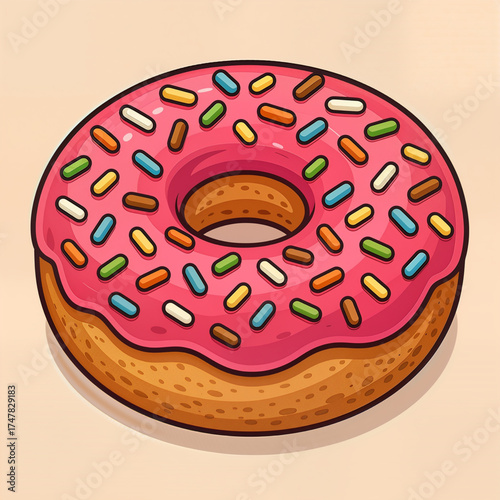 A delicious pink frosted donut with colorful sprinkles, a sweet pastry perfect for a treat