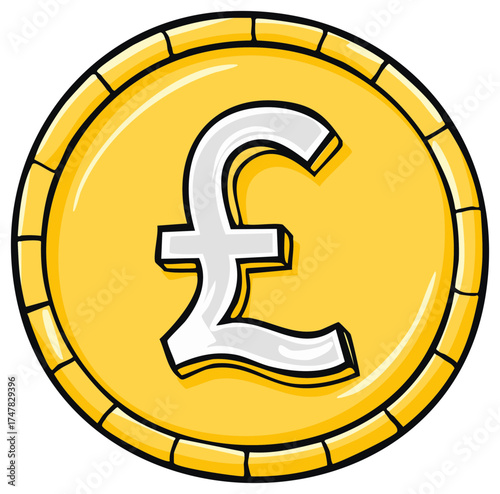 Gold coin with pound sterling symbol illustration on a white background