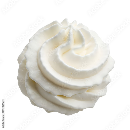 Isolated realistic whipped cream swirl on black background