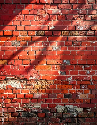 Weathered brick wall with sunlight and shadows creating an interesting pattern