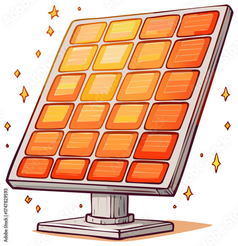 Glowing Orange Solar Panel Illustration Symbolizing Renewable Green Energy Power