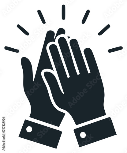 Clapping hands icon for applause and appreciation with sound waves
