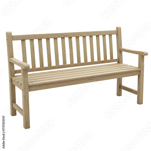 Isolated realistic wooden park bench on transparent background