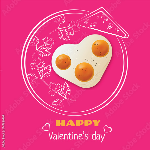 Vector linear illustration of festive Valentine's Day eggs. Heart-shaped eggs on a pink background. Suitable for holiday posters, banners, or cards.