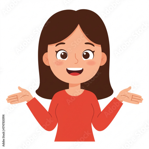 Vector art of young girl with brown hair shrugging shoulders