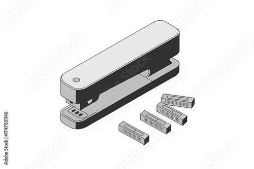 Vector art of stapler and staples, office tool for paper