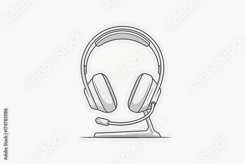 Vector art of headphones with microphone, audio equipment for gamers