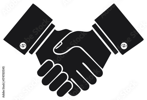 Black silhouette of two hands shaking firmly expressing agreement and partnership