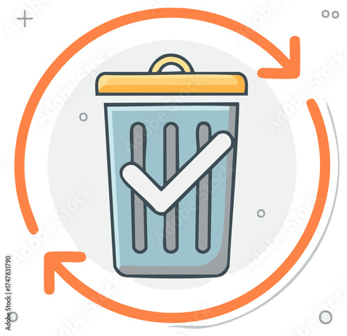 Trash Can Icon with Checkmark and Circular Arrow for Deletion and Recycling