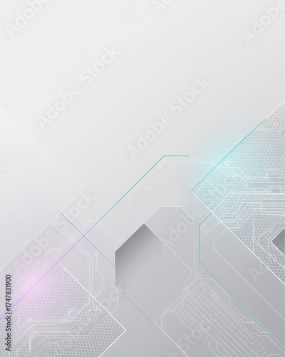 Minimalist technology background with geometric circuit patterns and subtle gray gradients