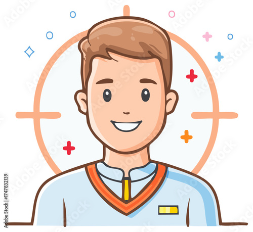 Smiling Person in Target Circle with Sparkle Accents for Concept
