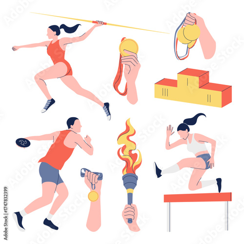 Set of Athletes Characters in Olympic Disciplines.
