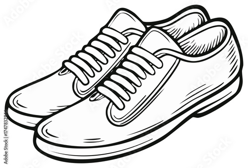 Hand drawn illustration of a pair of stylish low top sneakers with laces