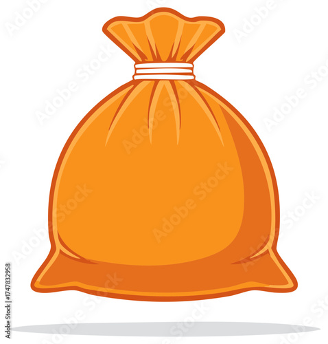 Cartoon orange sack or bag with tie at top