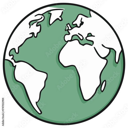 Earth illustration featuring Africa, South America, and Europe continent layouts.
