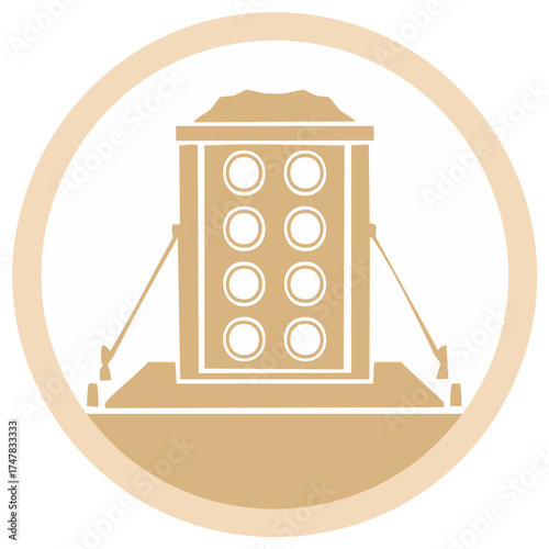 Minimalist industrial icon of a mining ore crusher or quarry processing plant vector illustration