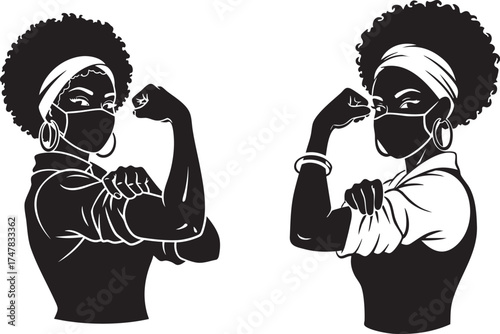 Strong Afro Black Nurse Silhouette Illustration