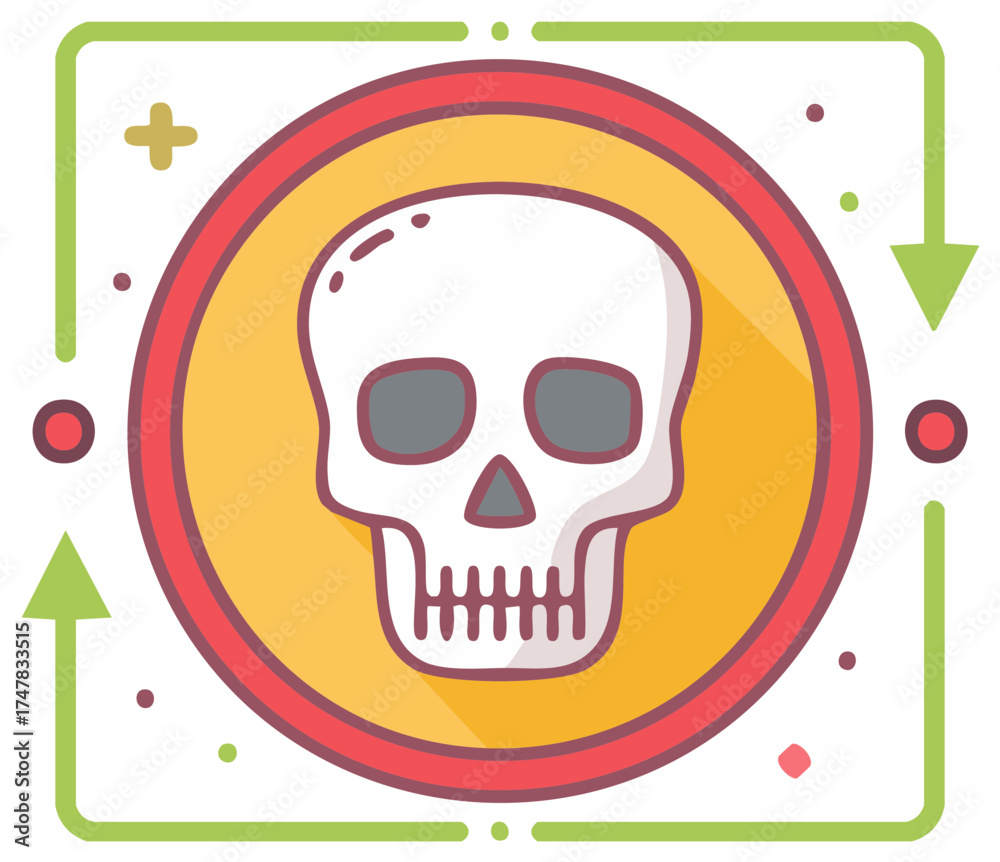 Fototapeta premium Skull in Circle with Arrows Digital Data Cybersecurity Safety Concept