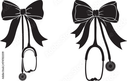 Stethoscope with Decorative Bow Silhouette Vector