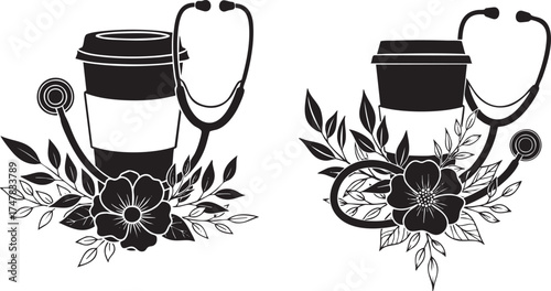 Floral Stethoscope Coffee Care and Compassion Silhouette