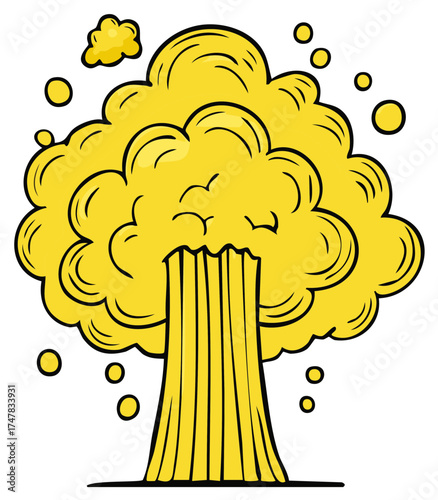 Explosion of yellow smoke and bubbles in a cartoon style