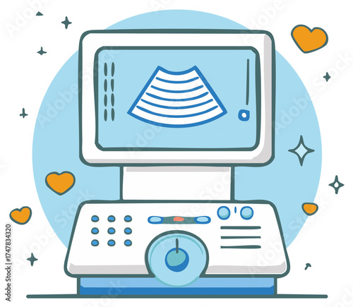 Cartoon Style Ultrasound Machine Illustration Medical Device Healthcare Technology