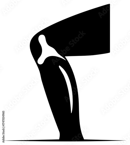 Anatomical illustration of human leg and knee joint bones in a minimalist black and white graphic icon