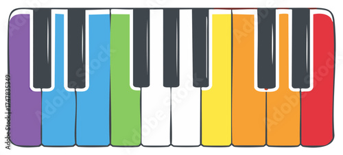 Colorful piano keys illustration with rainbow hues perfect for musical concepts