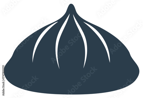Stylized Asian dumpling or dim sum icon with traditional pleats in a flat design