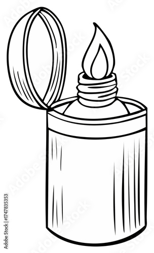 Lighter Vector Illustration Silhouette of a Flame Ignite Fire Burn Ignition Outline Drawing Sketch