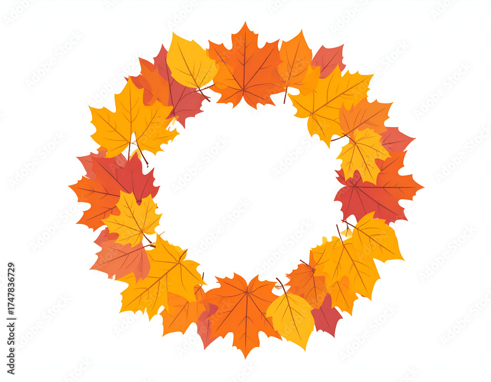 Fototapeta premium Circular wreath of colorful autumn maple leaves vector illustration.