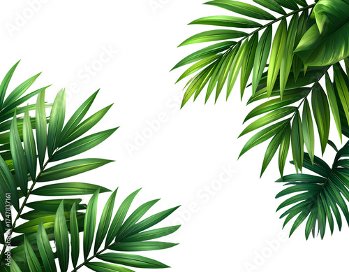 Vacation palm leafs summertime with copy space on transparent backgrounds 3d illustra
