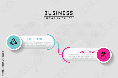 Vector infographic business presentation template with circular interconnection with 2 options.