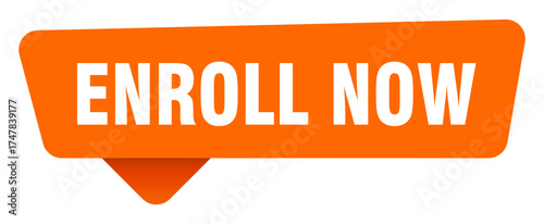 enroll now sticker. enroll now orange sign isolated on transpatent background