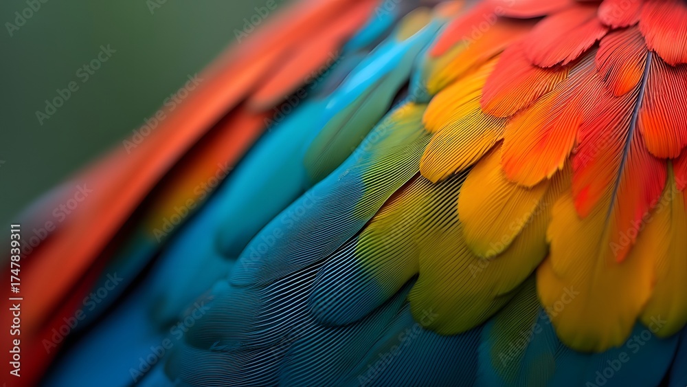 Obraz premium Vibrant Parrot Feathers Close Up Macro Photography