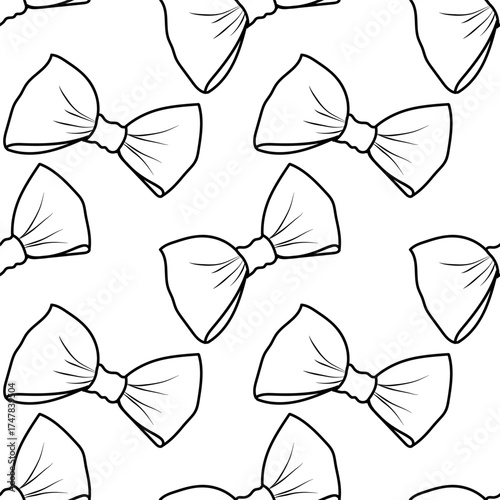 Seamless pattern with black contour bow ties on a white background. Vector illustration for wrapping paper