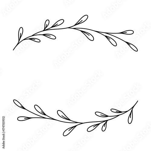 Aesthetic curved leafy branch text frame – Delicate botanical frame featuring curved leafy branches in minimal line art style, perfect for invitations, quotes, and elegant layouts.