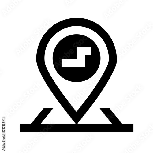 Map pointer with stairs indicating step by step guide