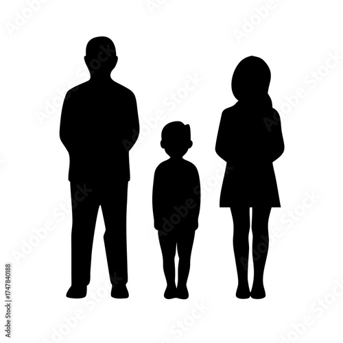 Silhouette of a family with two parents and one child