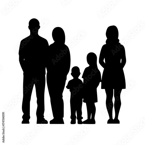 Silhouette of a family with two parents and three children