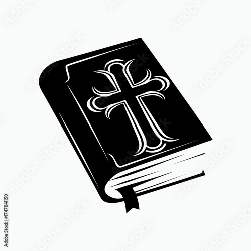 Christian Bible with cross design on black cover  isolated on a white background