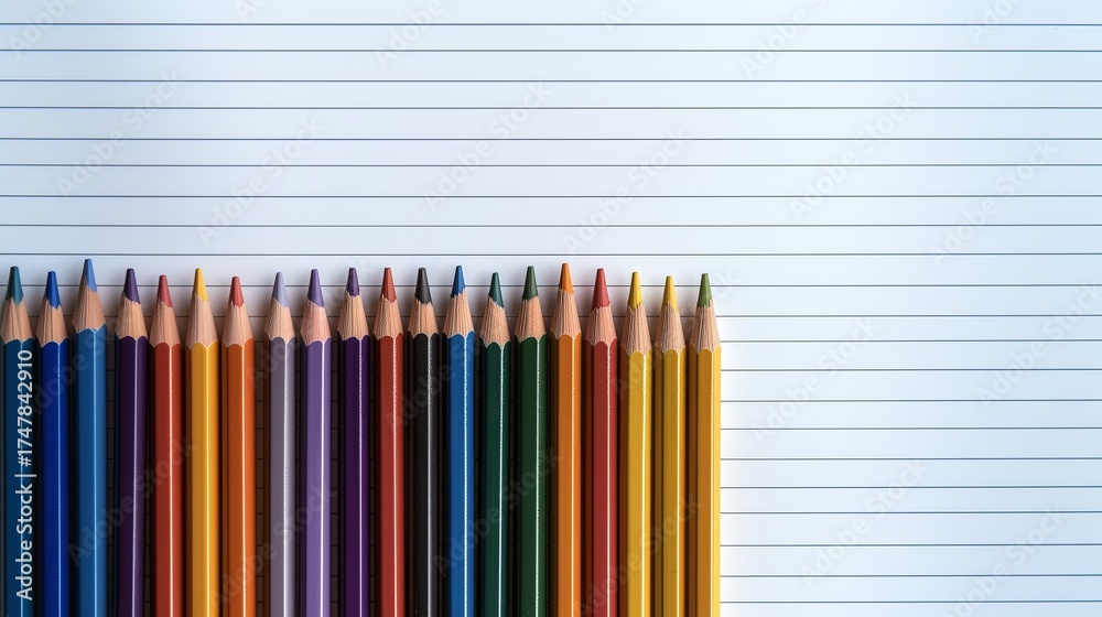 Fototapeta premium colored pencils on the note paper background