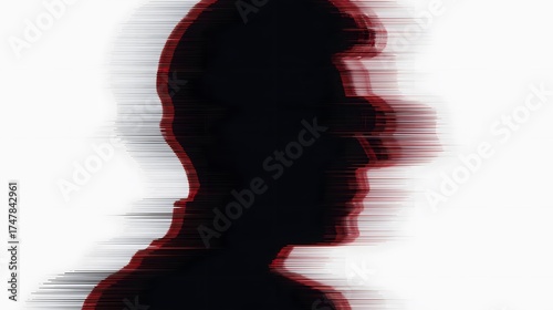 Artistic portrait with glitch effect, shadow of a man